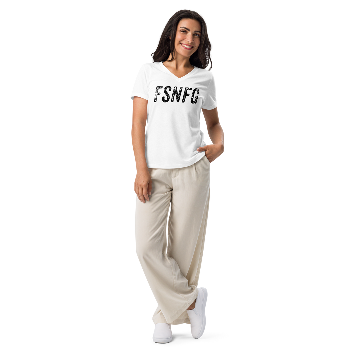 Ladies Graffiti Black Logo V-Neck